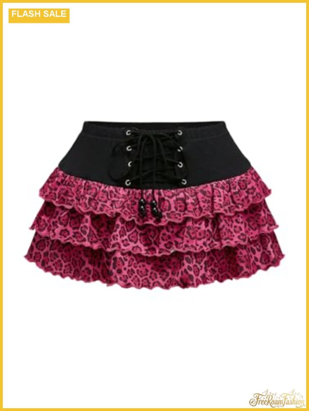 Women Cheetah Print Tiered Ruffle Mini Skirt Y2K A-Line